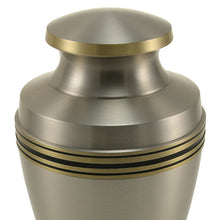Metallic Pewter Brass Accent Band Adult Cremation Urn - Artistic
