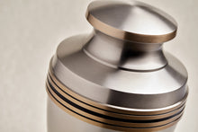 Metallic Pewter Brass Accent Band Adult Cremation Urn - Artistic