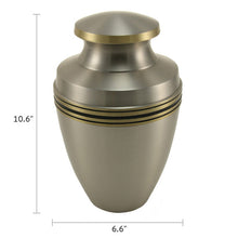 Metallic Pewter Brass Accent Band Adult Cremation Urn - Dimensions