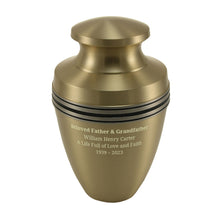 Brushed Bronze Brass Accent Band Adult Cremation Urn - Personalized