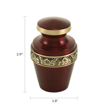 Metallic Crimson Brass Gold Accent Band Keepsake Urn - Dimensions