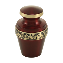 Metallic Crimson Brass Gold Accent Band Keepsake Urn