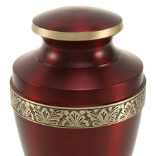 Metallic Crimson Brass Gold Accent Band Adult Cremation Urn - Artistic
