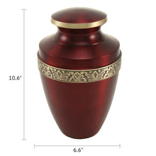 Metallic Crimson Brass Gold Accent Band Adult Cremation Urn - Dimensions
