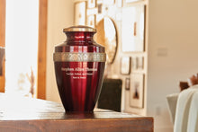 Metallic Crimson Brass Gold Accent Band Adult Cremation Urn - Lifestyle