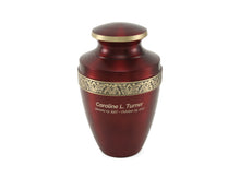 Metallic Crimson Brass Gold Accent Band Adult Cremation Urn - Personalized