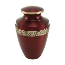 Metallic Crimson Brass Gold Accent Band Adult Cremation Urn