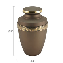 Rustic Bronze Brass Gold Accent Band Adult Cremation Urn - Dimensions