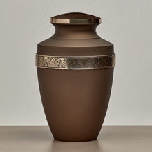 Rustic Bronze Brass Gold Accent Band Adult Cremation Urn - Lifestyle