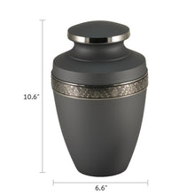 Rustic Pewter Brass Engraved Accent Band Adult Cremation Urn - Dimensions