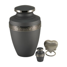 Rustic Pewter Brass Engraved Accent Band Adult Cremation Urn - Size