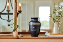 Grecian Blue Matte Finish and Accent Bands Adult Cremation Urn - Lifestyle