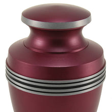 Matte Magenta Aluminum Silver Accent Band Adult Cremation Urn - Artistic
