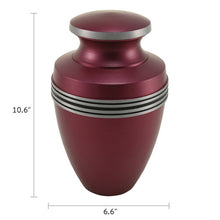 Matte Magenta Aluminum Silver Accent Band Adult Cremation Urn - Dimensions