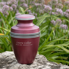 Matte Magenta Aluminum Silver Accent Band Adult Cremation Urn - Lifestyle