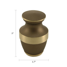 Matte Brown Brass Gold Accent Band Keepsake Urn - Dimensions