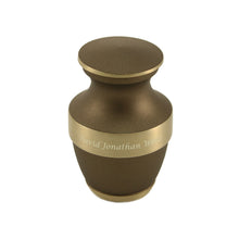 Matte Brown Brass Gold Accent Band Keepsake Urn - Personalized