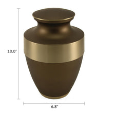 Matte Brown Brass Gold Accent Band Adult Cremation Urn - Dimensions