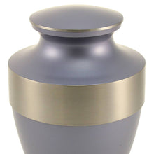 Matte Periwinkle Brass Silver Accent Band Adult Cremation Urn - Artistic