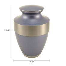 Matte Periwinkle Brass Silver Accent Band Adult Cremation Urn - Dimensions