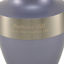 Matte Periwinkle Brass Silver Accent Band Adult Cremation Urn - Personalized