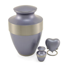 Matte Periwinkle Brass Silver Accent Band Adult Cremation Urn - Size