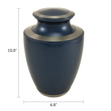 Moonlight Blue Brass Adult Cremation Urn with Pewter Accents - Dimensions