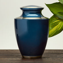 Moonlight Blue Brass Adult Cremation Urn with Pewter Accents - Lifestyle