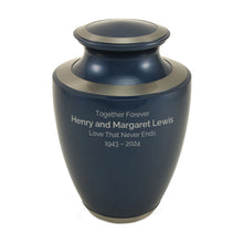 Moonlight Blue Brass Adult Cremation Urn with Pewter Accents - Personalized