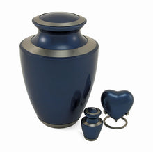 Moonlight Blue Brass Adult Cremation Urn with Pewter Accents - Size