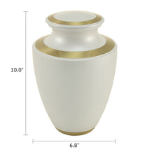 Pearl White Brass Adult Cremation Urn with Metallic Shimmer - Dimensions
