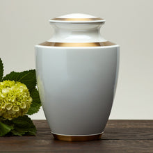 Pearl White Brass Adult Cremation Urn with Metallic Shimmer - Lifestyle