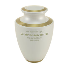 Pearl White Brass Adult Cremation Urn with Metallic Shimmer - Personalized