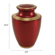 Crimson & Gold Brass High Gloss Metallic Adult Cremation Urn - Dimensions