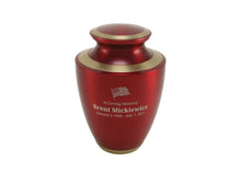 Crimson & Gold Brass High Gloss Metallic Adult Cremation Urn - Personalized