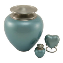 Teal Brass Heart Keepsake Urn - Size