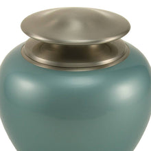 High Gloss Teal Brass Silver Lid Adult Cremation Urn - Artistic