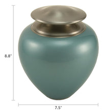 High Gloss Teal Brass Silver Lid Adult Cremation Urn - Dimensions