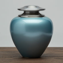 High Gloss Teal Brass Silver Lid Adult Cremation Urn - Lifestyle
