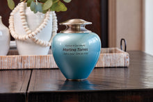 High Gloss Teal Brass Silver Lid Adult Cremation Urn - Lifestyle