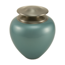 High Gloss Teal Brass Silver Lid Adult Cremation Urn