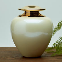 High Gloss Pearl Brass Adult Cremation Urn with Brass Lid - Lifestyle