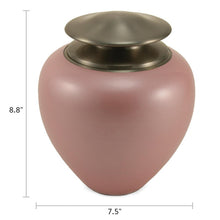 High Gloss Pearl Pink Brass Silver Lid Adult Cremation Urn - Dimensions