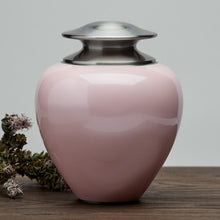 High Gloss Pearl Pink Brass Silver Lid Adult Cremation Urn - Lifestyle