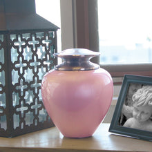 High Gloss Pearl Pink Brass Silver Lid Adult Cremation Urn - Lifestyle