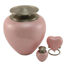 High Gloss Pearl Pink Brass Silver Lid Adult Cremation Urn - Size
