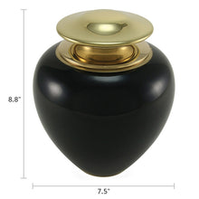 High Gloss Onyx Brass Adult Cremation Urn with Brass Lid - Dimensions