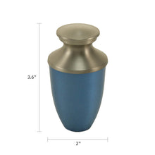 Narrow Conical Blue Aluminum & Brass Keepsake Urn - Dimensions