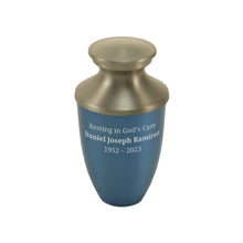 Narrow Conical Blue Aluminum & Brass Keepsake Urn - Personalized
