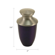 Royal Purple Aluminum & Brass Brushed Silver Lid Keepsake Urn - Dimensions